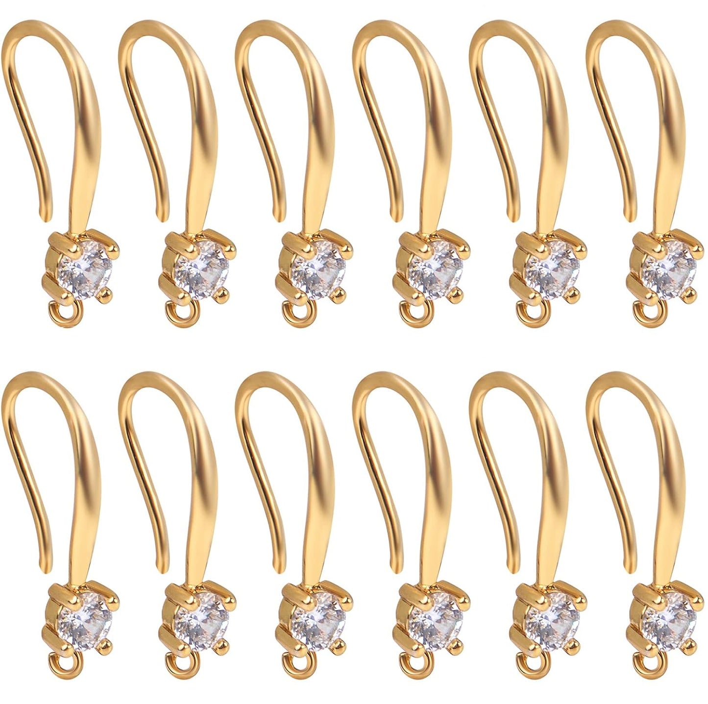 12pcs Cubic Zirconia Earring Hooks Ear Wires with Dangle Loops Earwire Connectors for DIY Jewelry Earrings Making