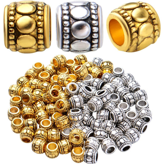 100pcs Tibetan Alloy Column Spacers Beads Vintage Barrel Beads Tube Spacers Loose Charm Beads for DIY European Bracelet Crafts Jewelry Making Findings, 7 mm x 6 mm, Hole: 3.8 mm