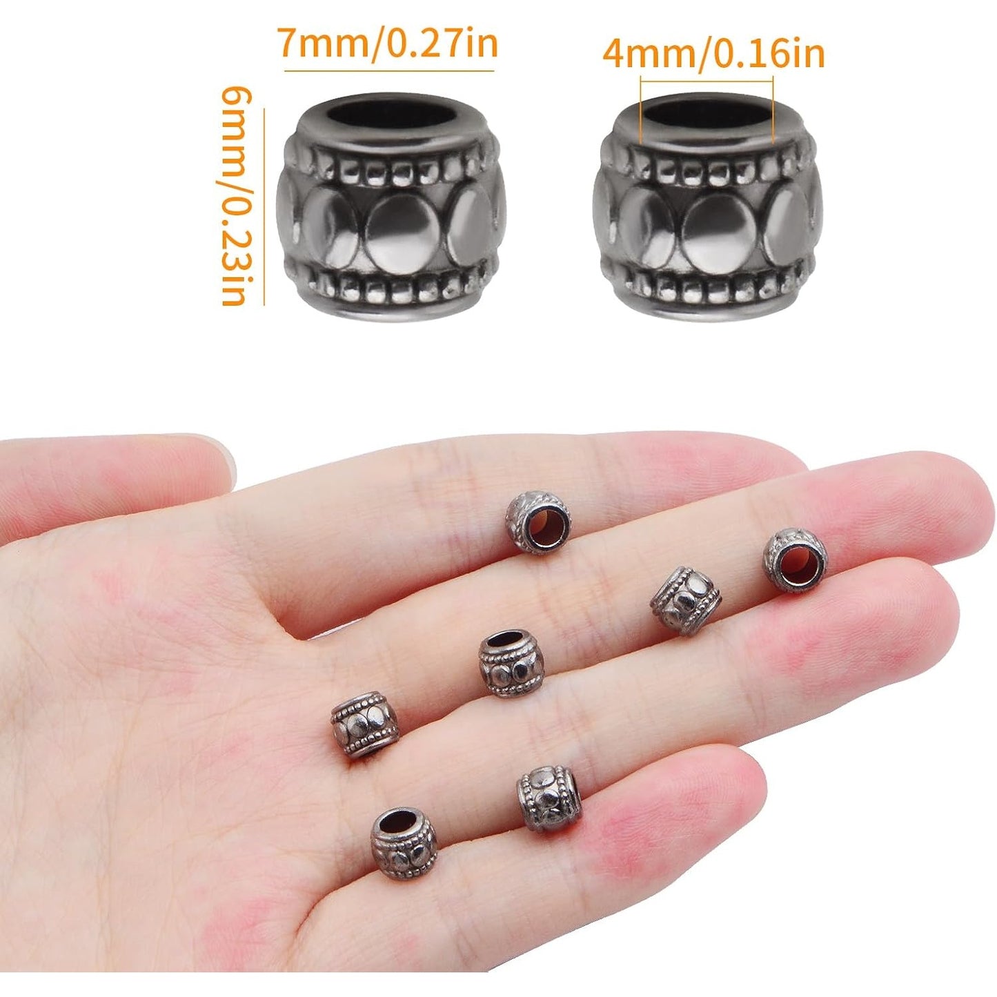 100pcs Large Hole Round Spacer Beads Alloy Column Tube Loose Beads Metal Decorative Bead Charms Handmade Accessories for DIY European Bracelet Jewelry Making Supplies, Gun Black
