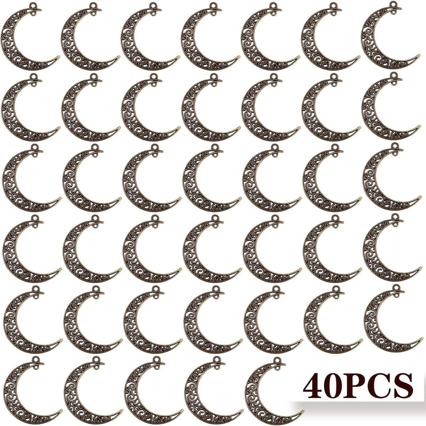 40pcs Hollow Moon Charms Crescent Moon Pendants Celestial Charms Crafts Supplies for DIY Bracelet Necklace Jewelry Making Accessory