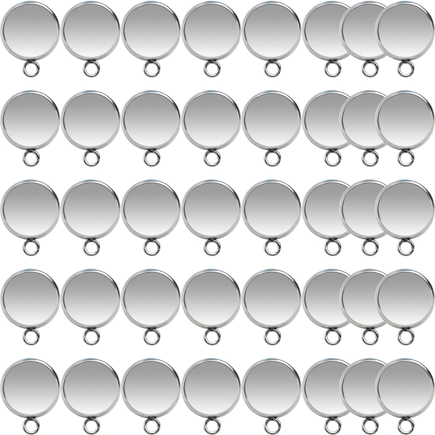40 Pieces Stainless Steel Cabochon Blank Earring Studs Earring Tray and 40 Pieces Silicone Clear Earring Back for Earring Making,6mm,8mm,10mm,12mm