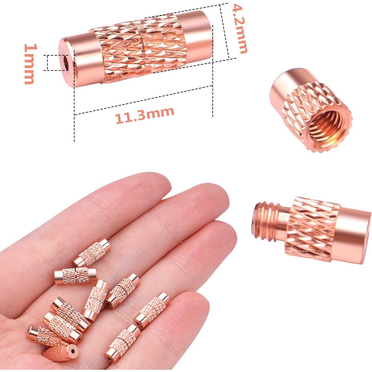 50pcs Brass Screw Twist Clasps Tube Fastener Cord End Caps for DIY Bracelet Necklace Craft Keychains Jewelry Making Handmade Decoration, Rose Golden, 11.3 mm x 4.2 mm