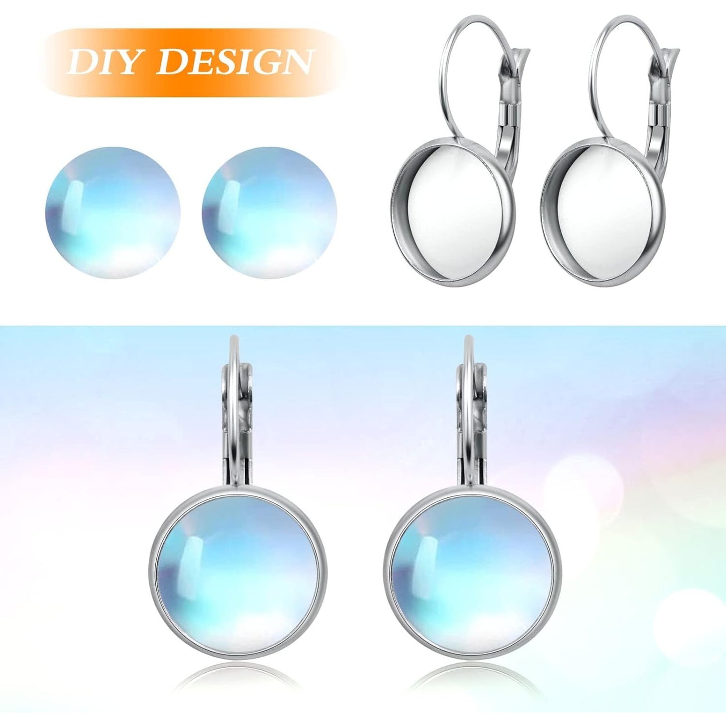 Hook Earring Cabochon Settings, 20 Pieces Lever Back Hook Earrings with Flat Round Tray Blank Cabochon Setting Ear Wires for Earring Designs(12 mm)