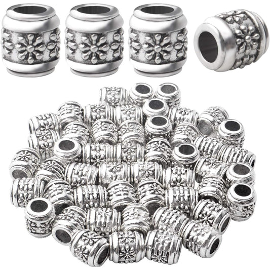 50pcs Antique Silver Large Hole Spacer Beads Alloy European Style Tube Bead Spacer Tibetan Beads Column Spacers Jewelry Spacer Charms for DIY Bracelet Jewelry Crafts Making, Hole: 5mm