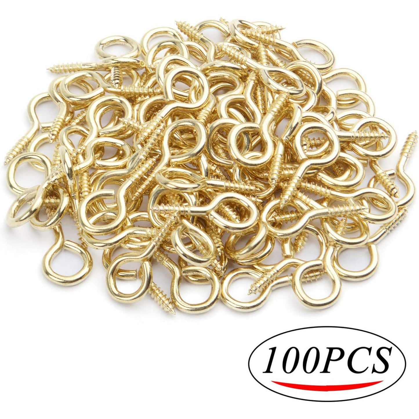 BronaGrand 100pcs 25mm (1 Inch) Small Screw Pins Hooks Screw in Hooks for Hanging Crafts Decoration Cups,Gold
