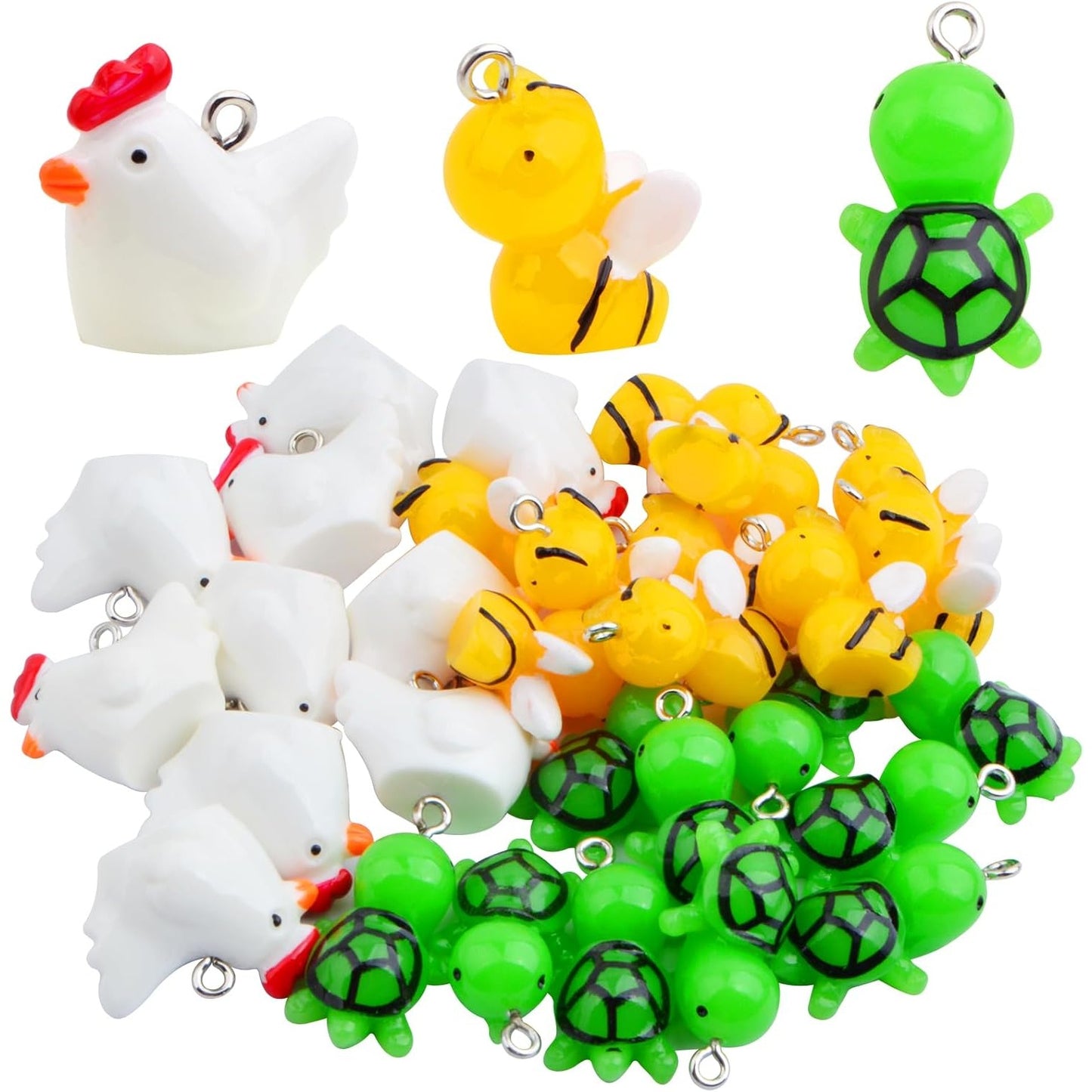30 Pieces Plastic Resin Small Animal Charms Kit Lovely Bee Chicken Turtle Farm Theme Dangle Pendants for DIY Bracelet Necklace Earrings Jewelry Making Supplies, 3 Styles