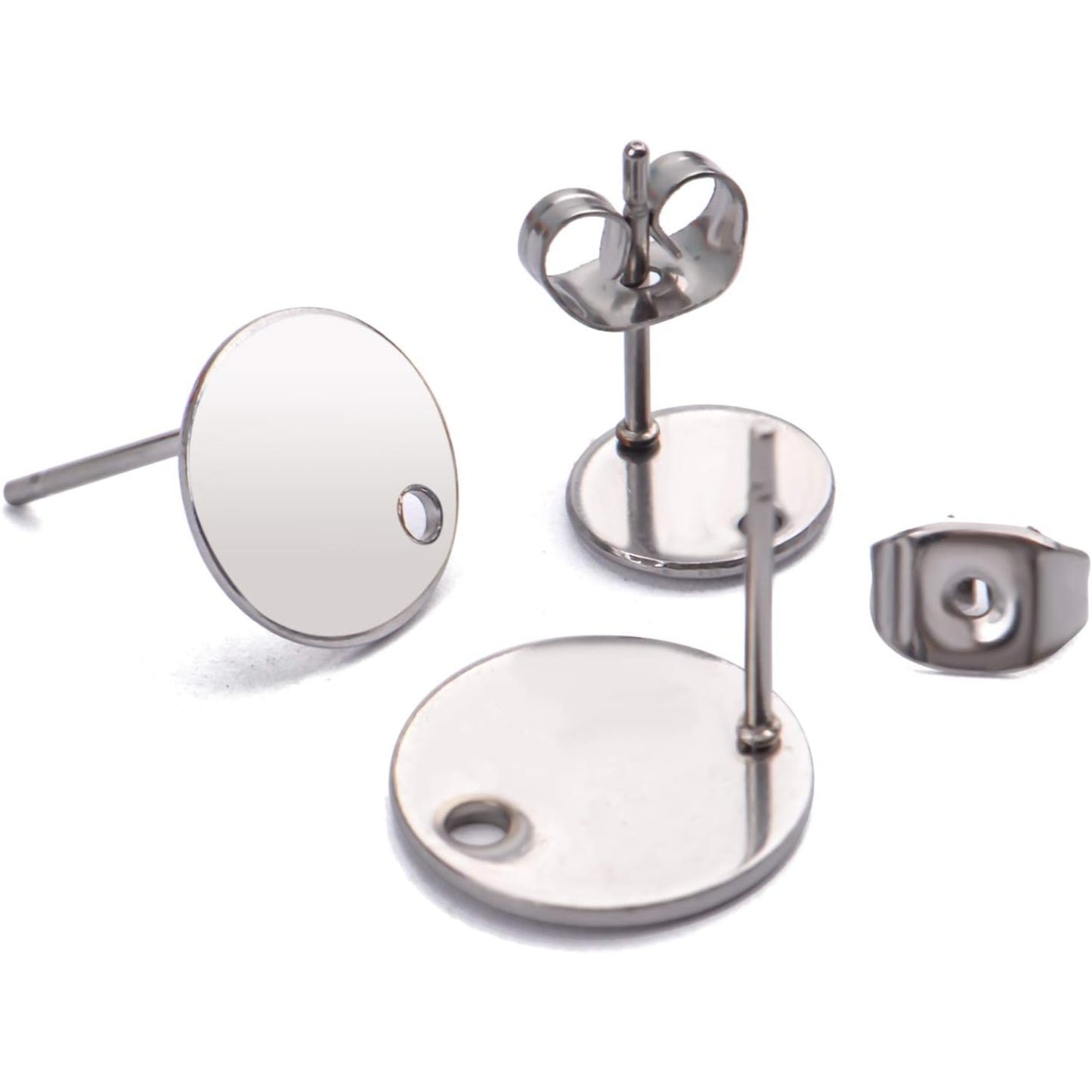 60pcs 8mm/10mm/12mm Stainless Steel Round Earring Studs Blank Earring Posts with Loop and 60pcs Earring Backs for Earring Making,Silver