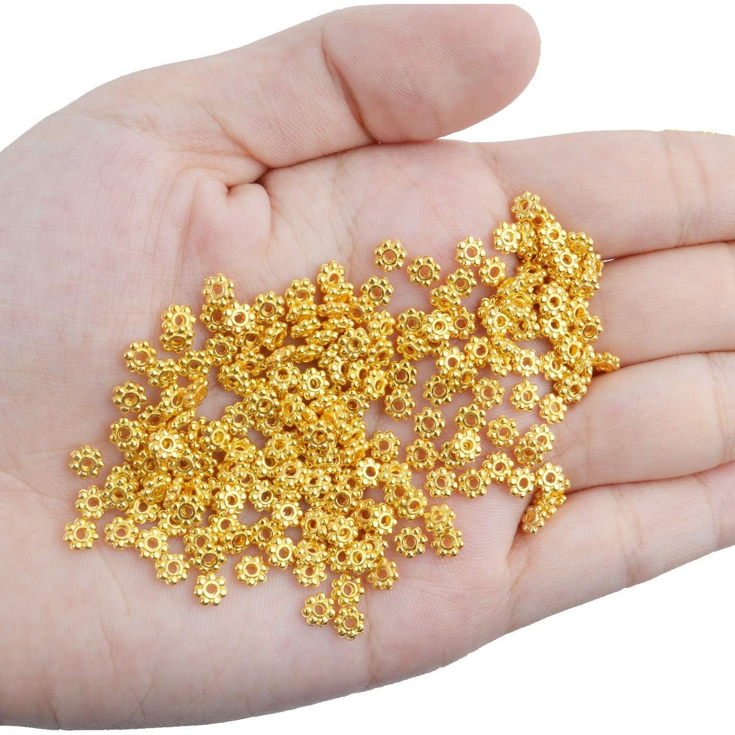 BronaGrand 500pcs Metal Daisy Spacer Beads 4mm for DIY Jewelry Making (Gold)