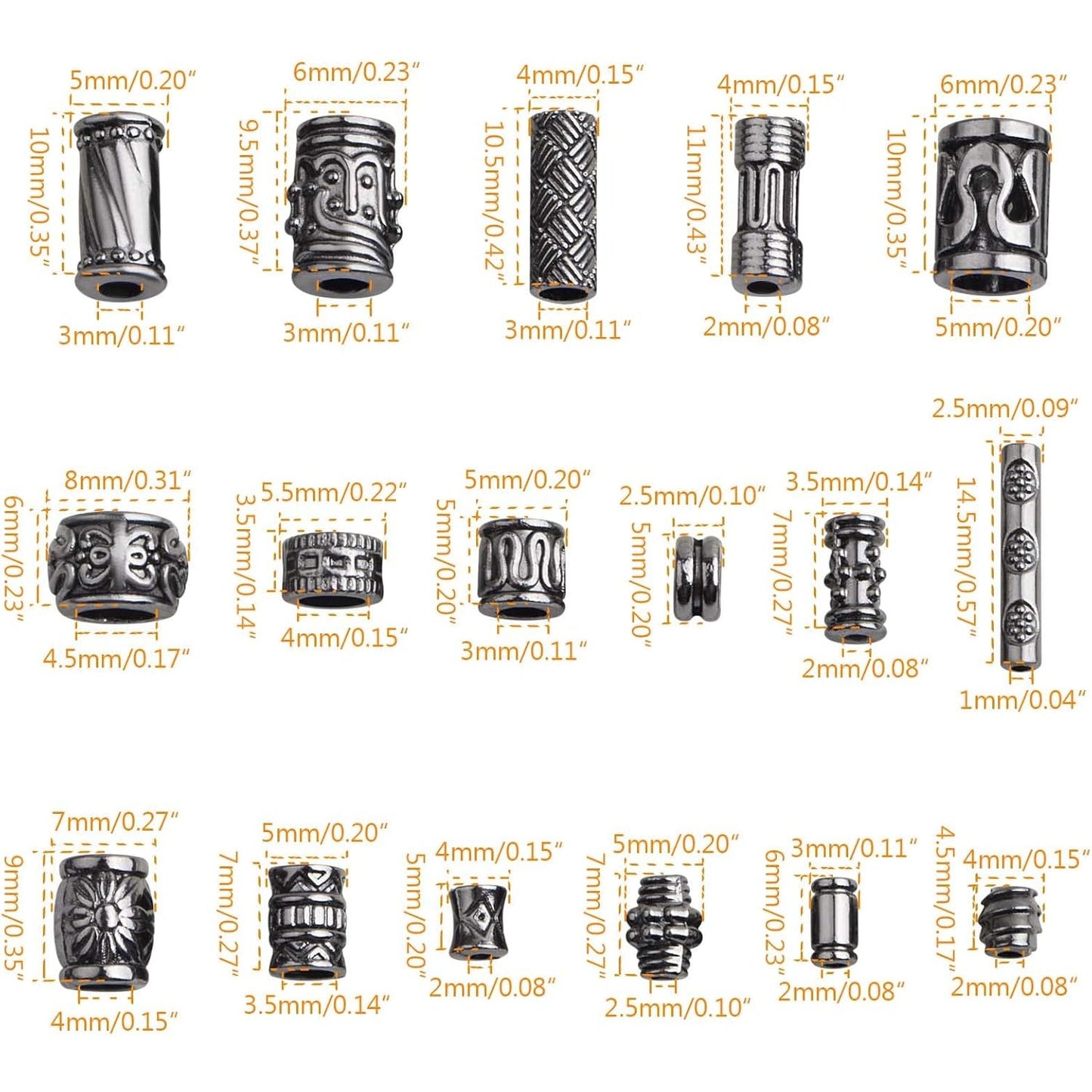 100 Gram Mixed Styles Column Spacer Beads Alloy Barrel Tube Bar Shape Loose Charm Beads Accessories for DIY Bracelet Jewelry Making Craft Decor, Gun Black