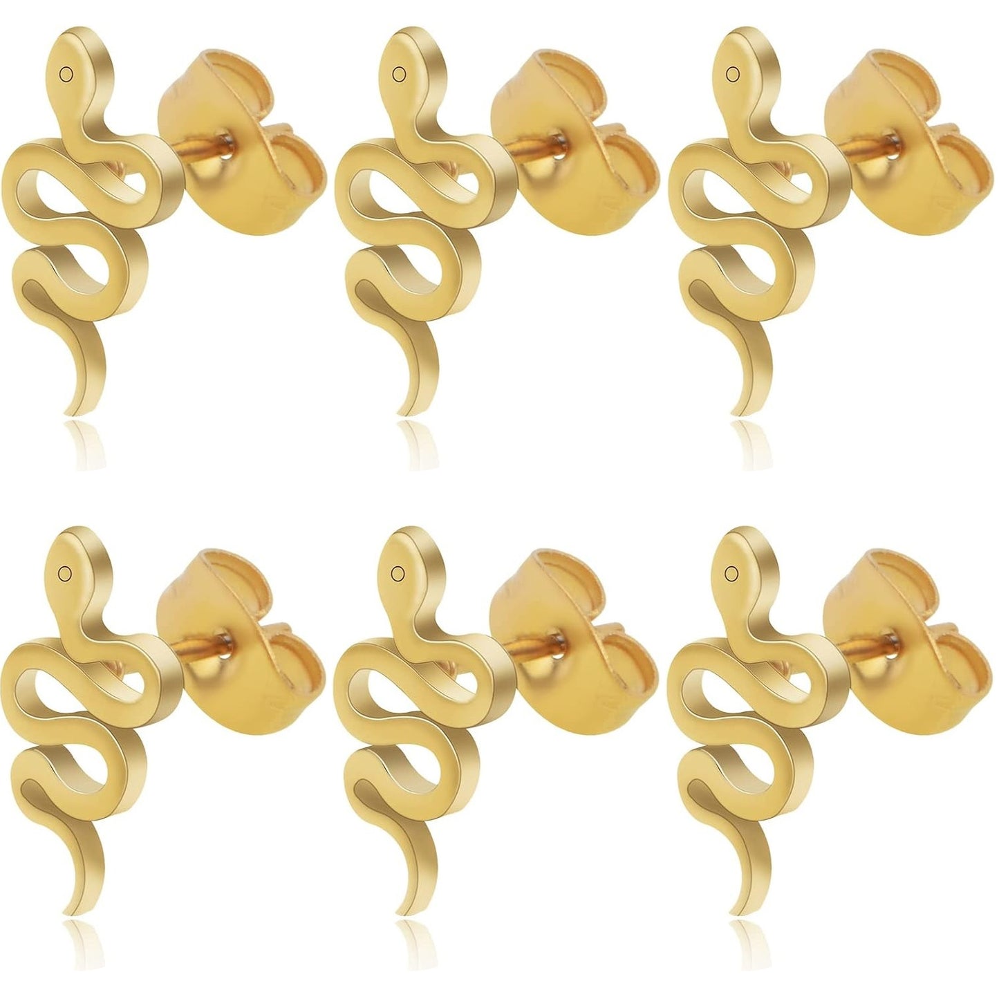 3 Pairs Stainless Steel Snake Shape Earring Studs Hypoallergenic Animal Snake Stud Dangle Earrings with Earring Backs for DIY Earrings Jewelry Making Supplies, 3 Colors