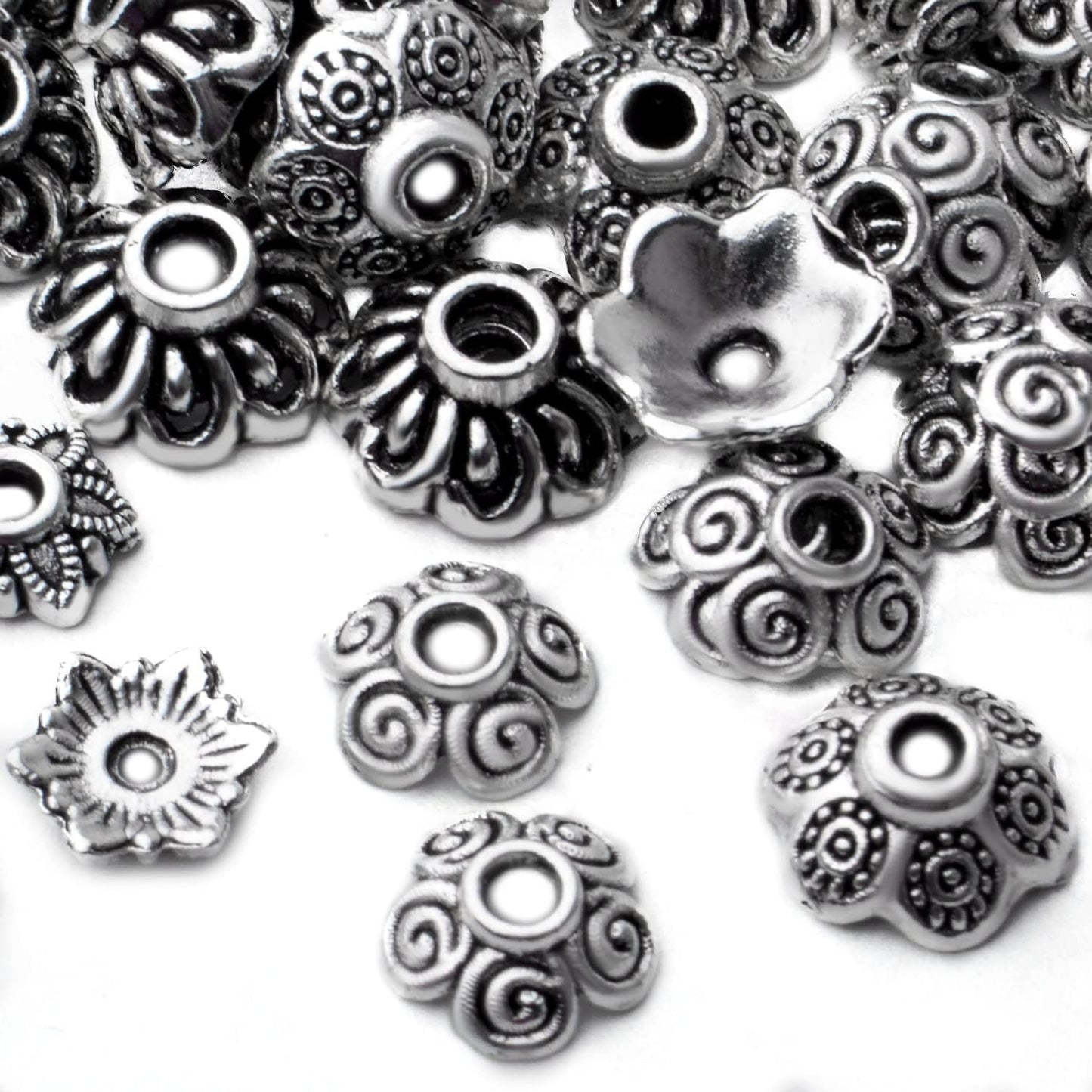 Flower Bead Caps,200pcs Antique Silver Spacer Beads Caps Alloy Bead End Caps Loose Beads for Jewelry Making DIY Bracelet Earrings Necklace Finding Accessory