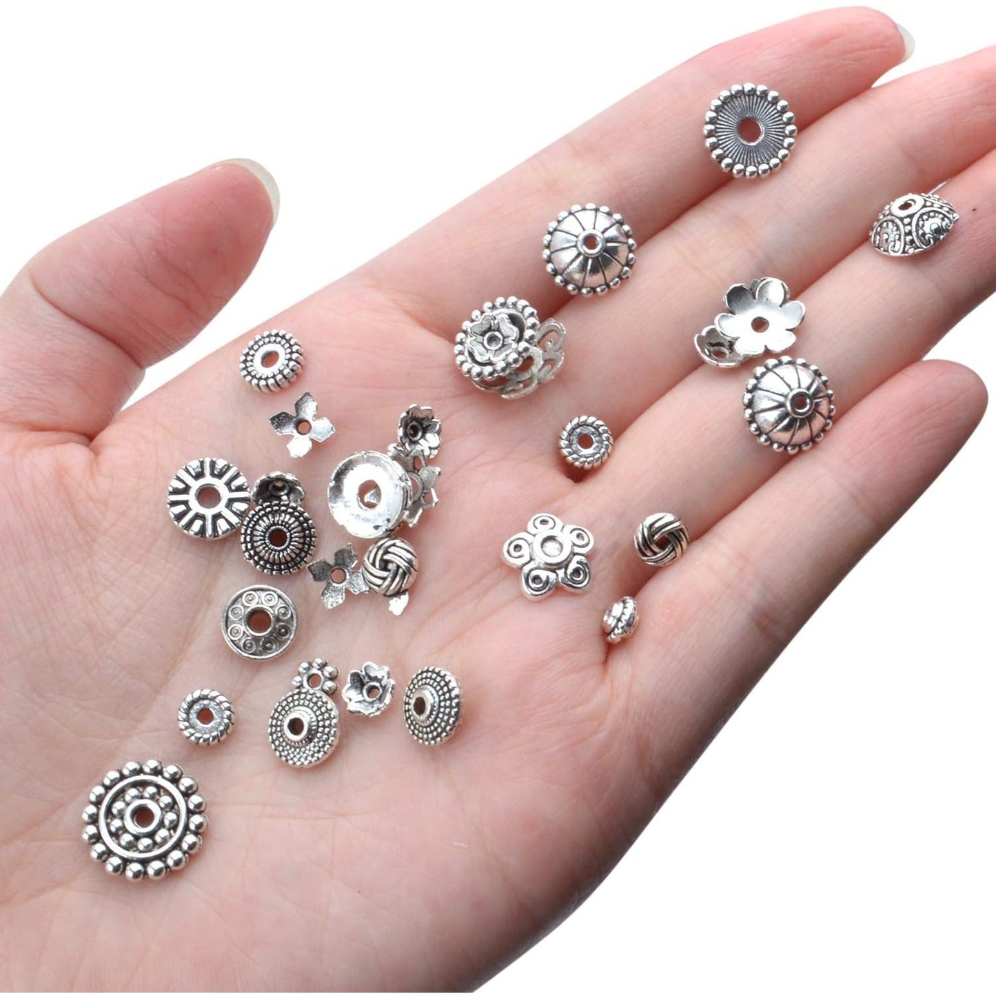100g Mixed Metal Flower Caps Ends Tibetan Silver Spacer Loose Beads for Jewelry Making