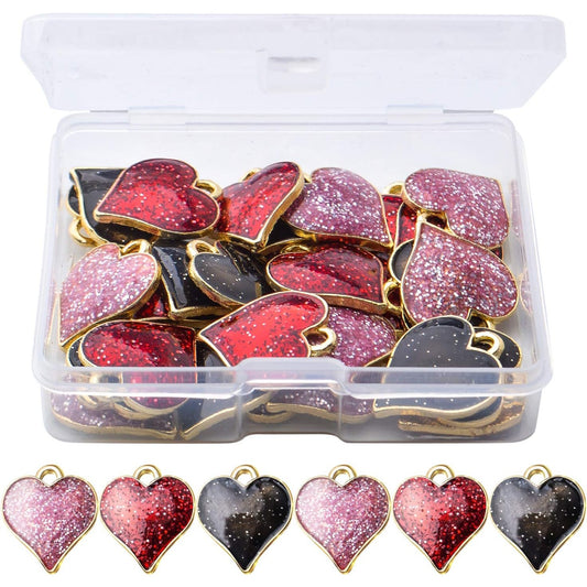 30pcs Heart Charms Enamel Heart Beads Charms Jewelry Charm Pendants with A Box for Necklace Bracelet Jewelry Making DIY Crafting,17×15×2mm