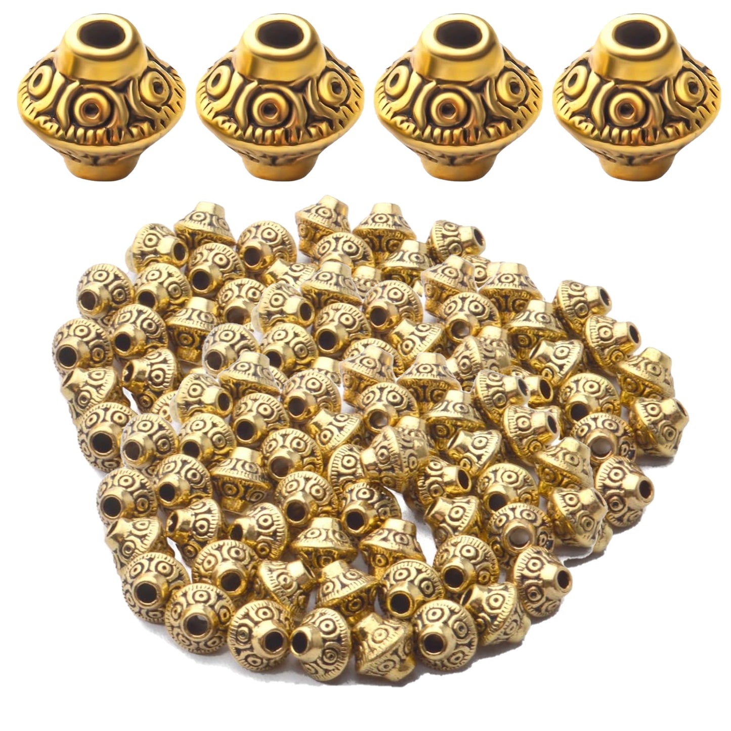 100pcs Bicone Spacer Beads Tibetan Alloy Beads Spacers Loose Beads Jewelry Spacer Charms for Jewelry Bracelet Necklace Making Supplies