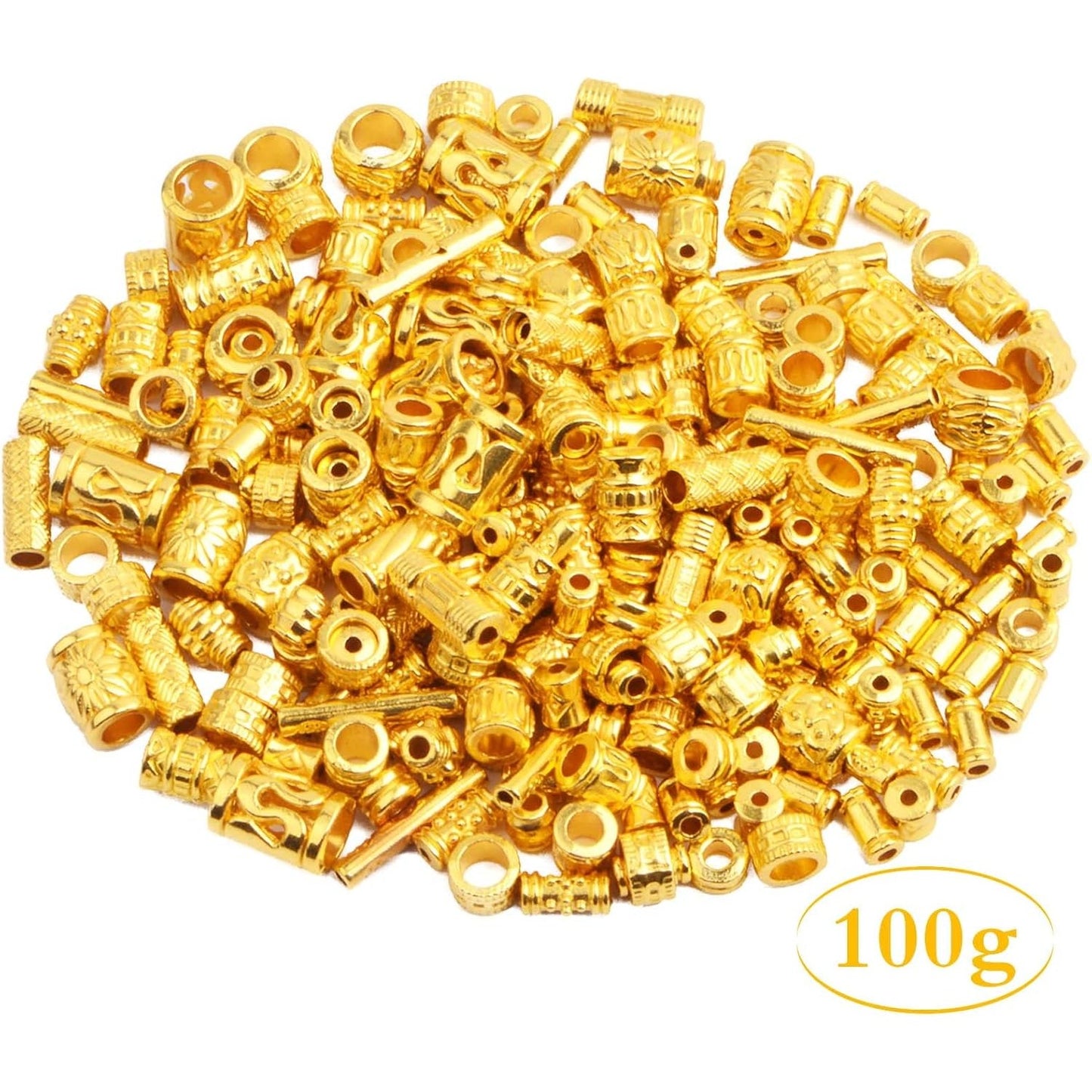100 Gram Assorted Styles Column Spacer Beads Alloy Barrel Tube Loose Spacer Beads Jewelry Findings Accessories for DIY Bracelet Necklace Craft Supplies, Bright Golden