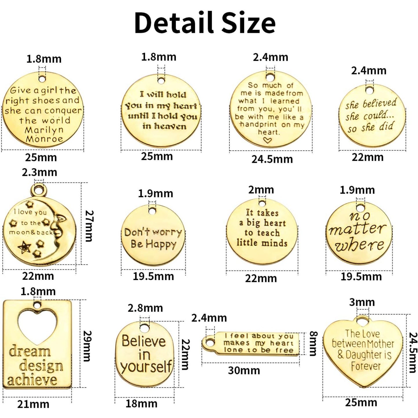 24pcs Inspirational Words Charms Engraved Motivational Charms Pendants Mixed Inspirational Message Pendants Jewelry Craft Supplies for DIY Jewelry Making