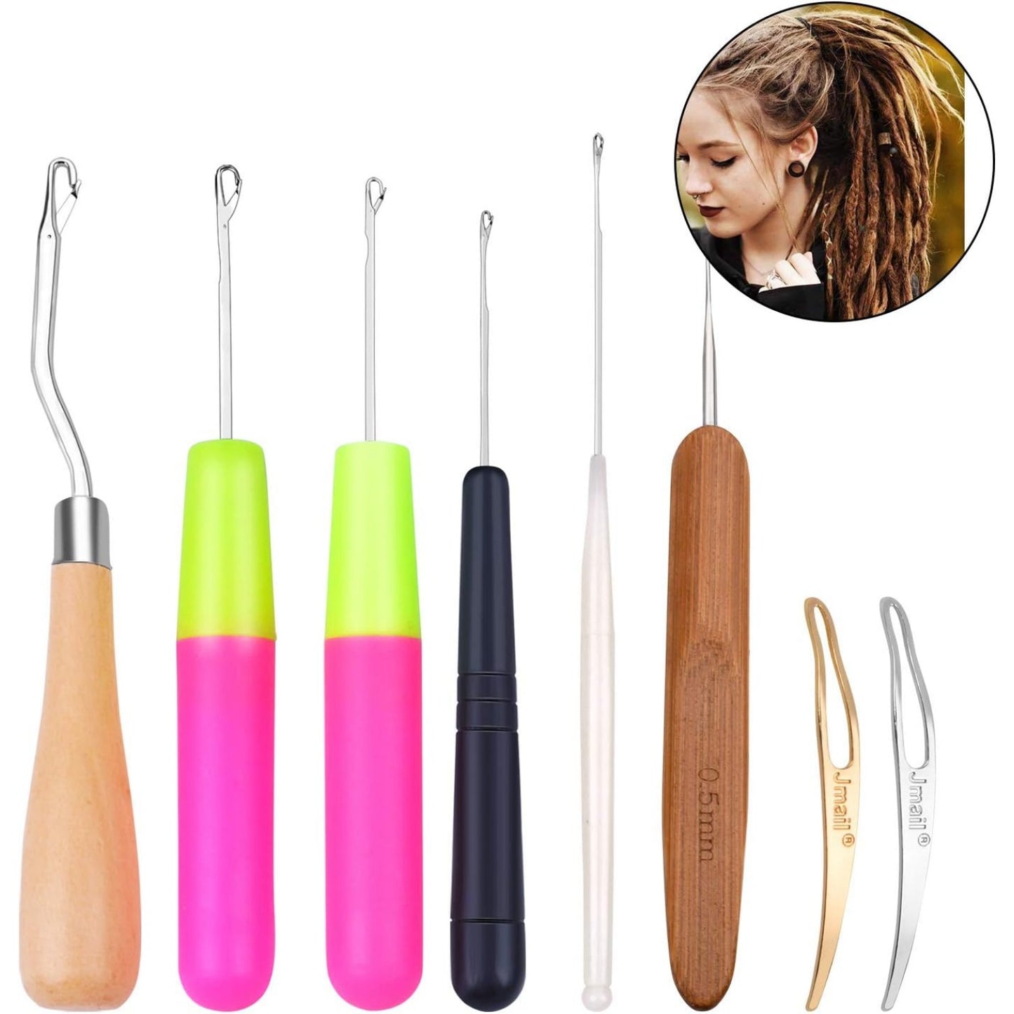 Dreadlocks Tool,7pcs Dreadlocks Crochet Hook and 2pcs Interlocking Tools Easyloc Hair Tool for Dreadlocks, Interlocks Sisterlocks Braid Craft