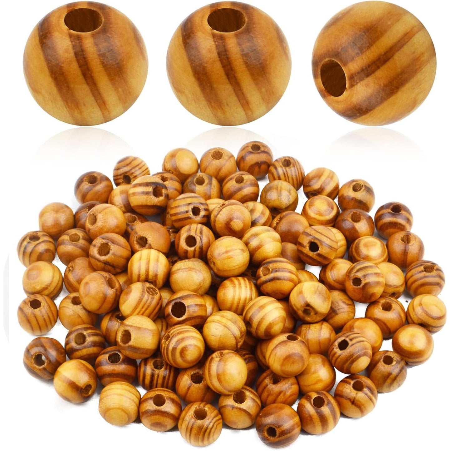 100pcs 14mm Round Natural Wood Macrame Beads - Wooden Loose Craft Spacer Beads for DIY Bracelet Jewelry Making Decoration