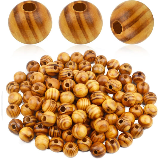 100pcs 14mm Round Natural Wood Macrame Beads - Wooden Loose Craft Spacer Beads for DIY Bracelet Jewelry Making Decoration