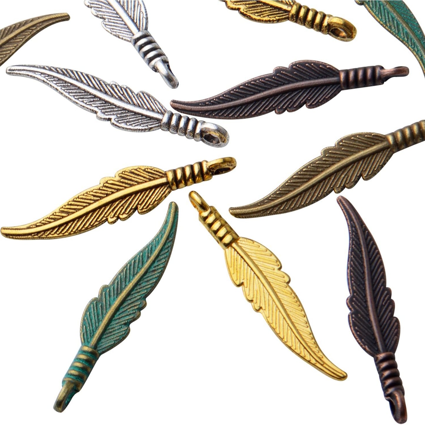 60pcs Craft Supplies Feather Charms Pendants Tibetan Alloy Leaf Charms for DIY Earring Necklace Jewelry Making Accessory,6 Colors