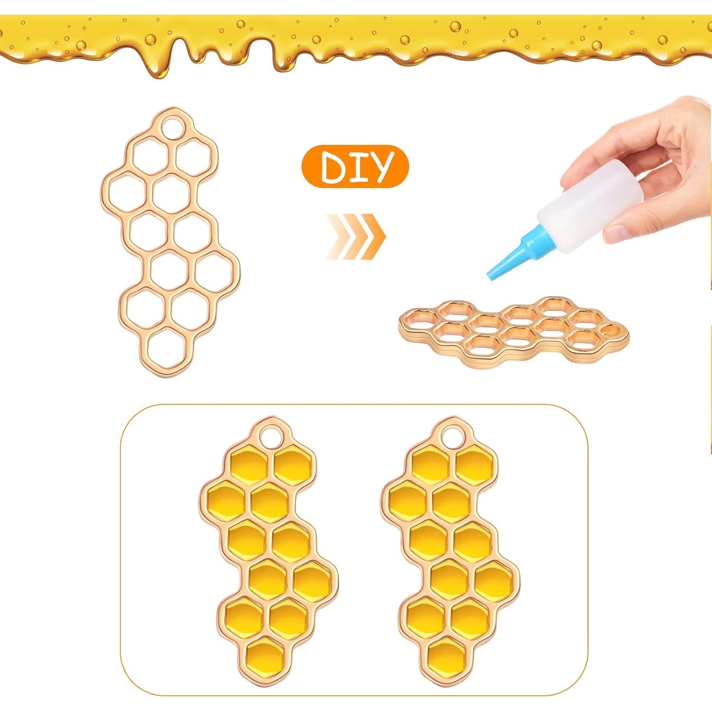 50pcs Hollowed Honeycomb Shape Pendant Charms Alloy Bee Honeycomb Open Back Bezel Pendants for DIY Necklace Bracelet Resin Crafts Jewelry Making, 2 Colors