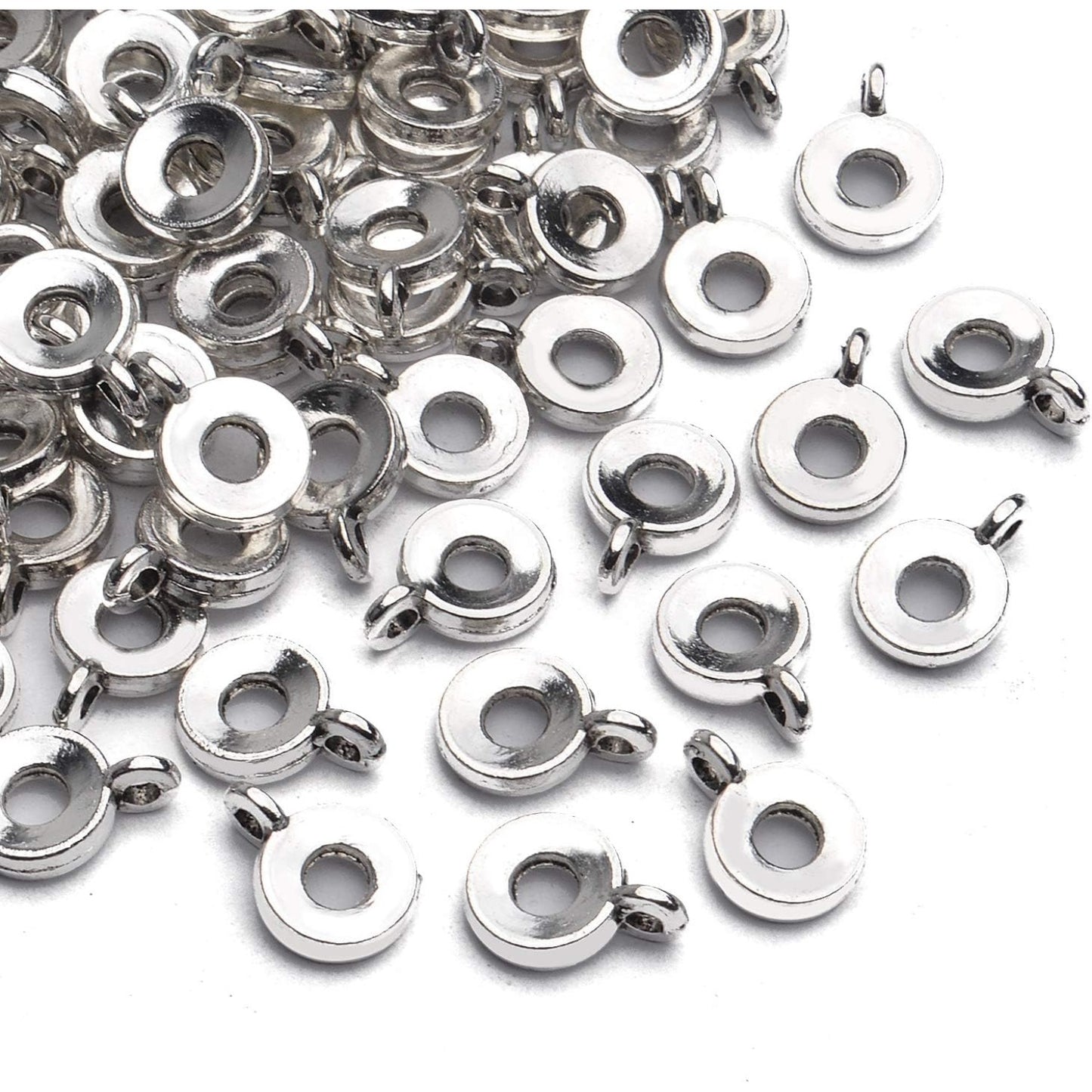 100pcs Antique Silver Bail Beads Connector Bail Bead Spacer Bail Tube Beads Charms for Bracelet Necklace Pendant Crafts Jewelry Making Supplies