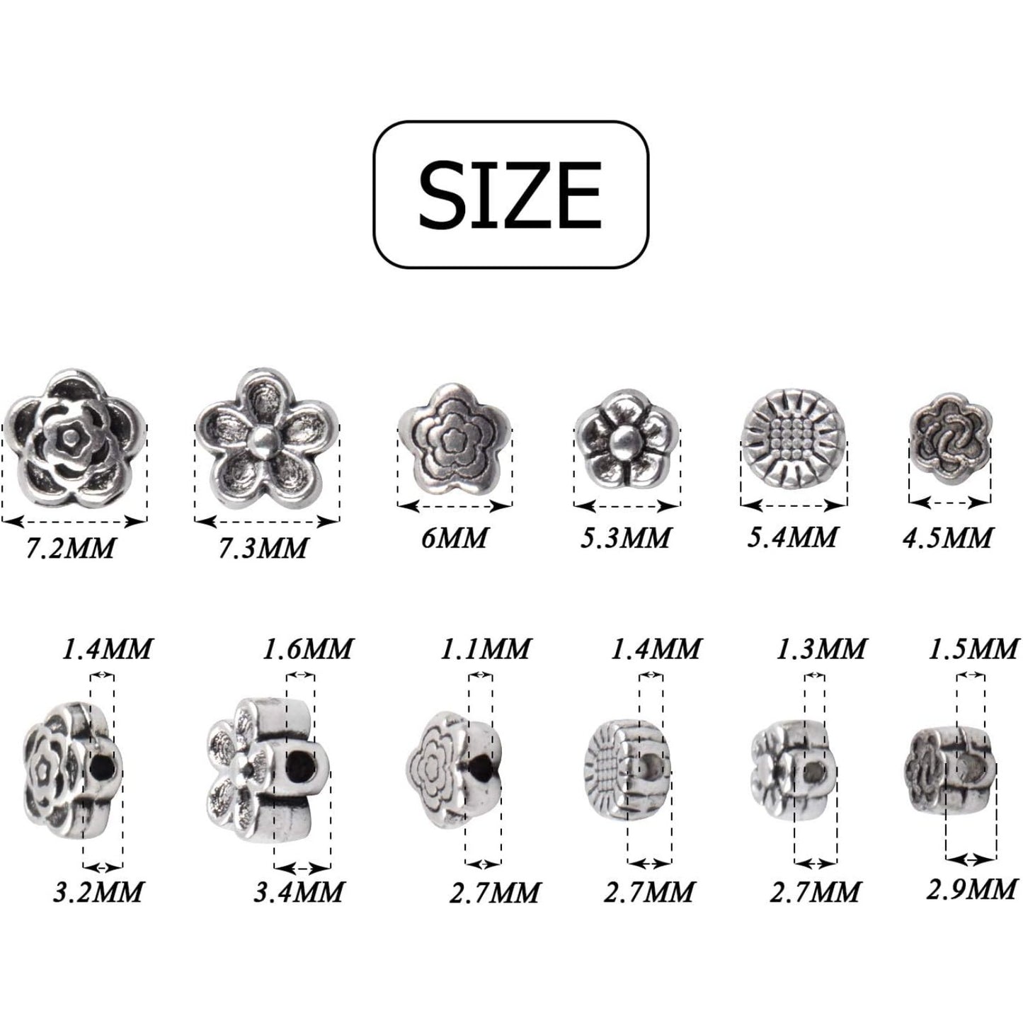 Alloy Spacer Beads, 120 Pieces Antique Silver Spacer Beads Tibetan Silver Beads for Jewelry Making Bracelets Necklace, 6 Styles