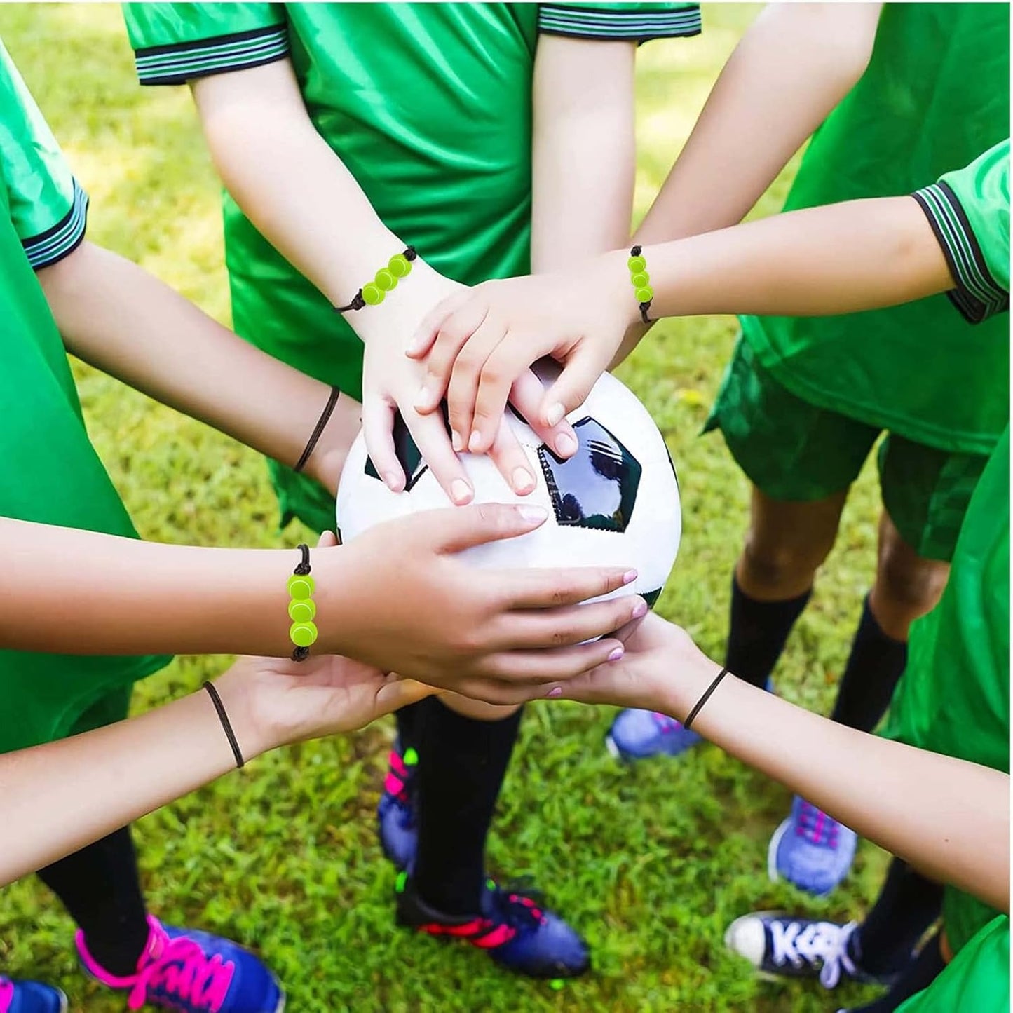 120pcs Tennis Spacer Beads Acrylic Tennis Sport Pony Beads with A Roll Crystal Wire Jewelry Findings Accessories for DIY Necklace Bracelet Keychain Crafts Decoration