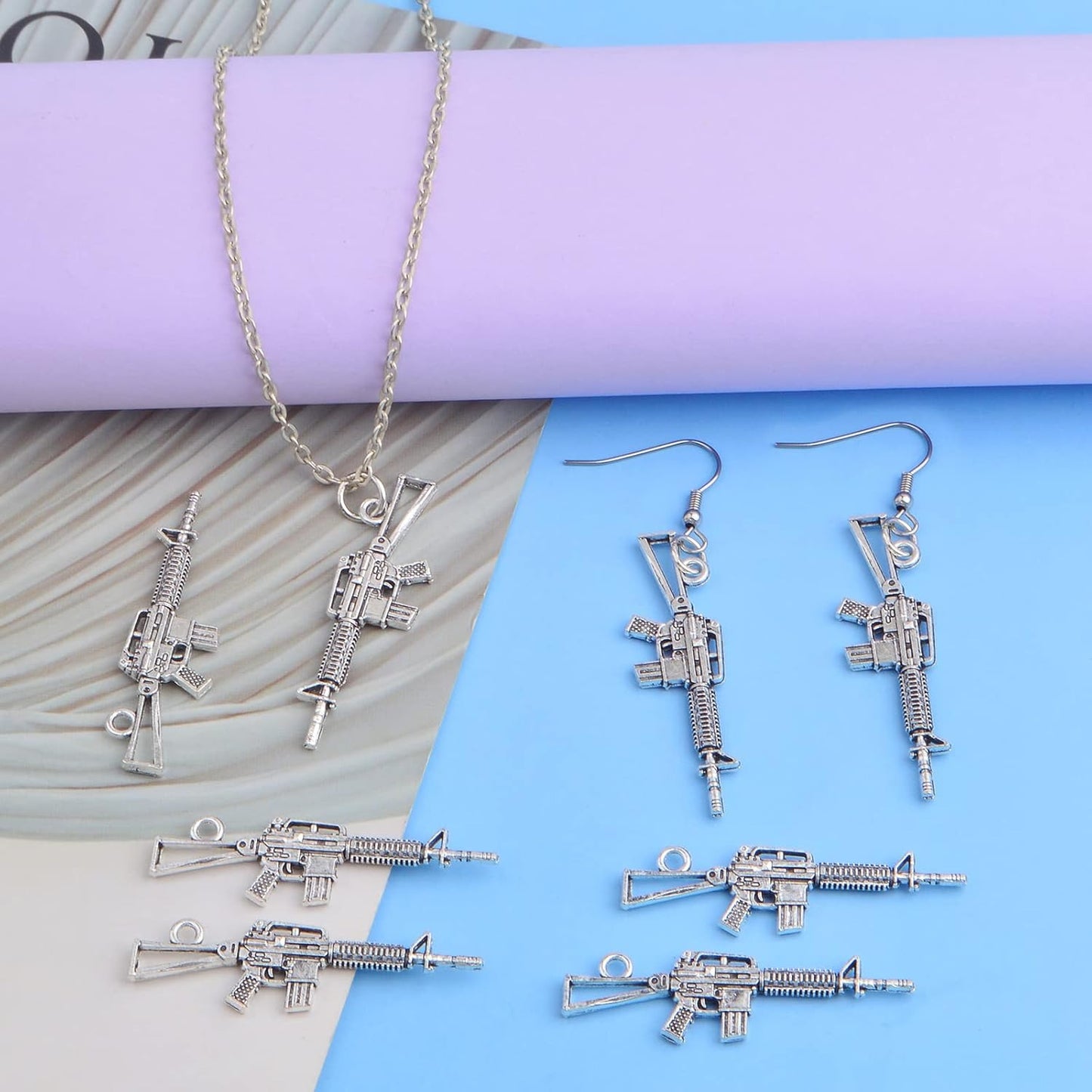40pcs Antique Silver Sniper Rifle Gun Charms Vintage Tibetan Weapon Pistol Rifle Pendant Charms Handmade Accessories for DIY Bracelet Jewelry Making Craft Supplies