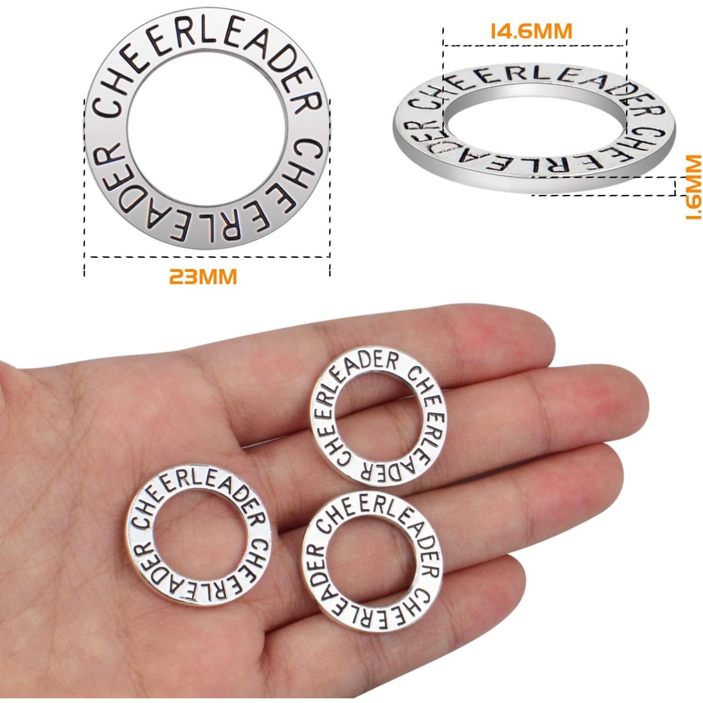 20pcs Antique Silver Cheerleader Charms Round Circle Cheer Charm Cheerleading Message Pendant Charms Jewelry Making Accessories for DIY Crafts Bracelet Birthday Gifts