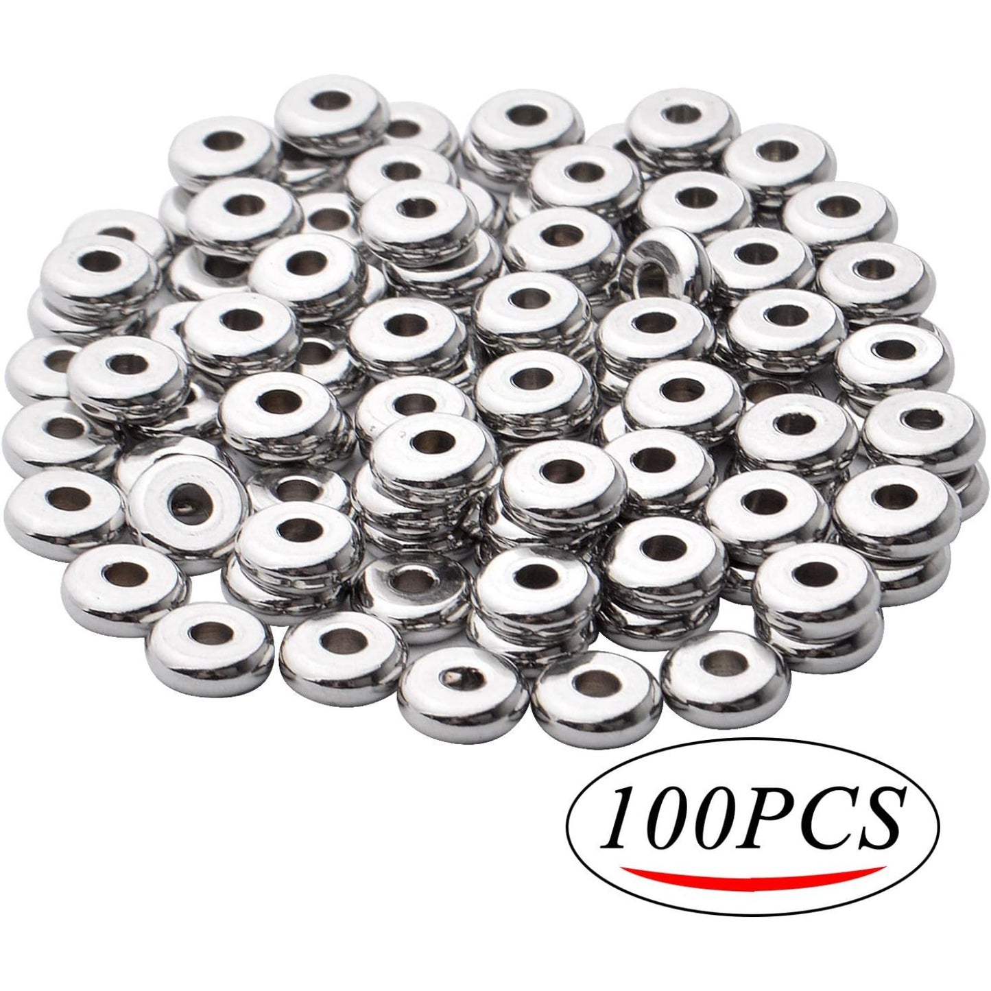 100pcs 6mm Flat Disc Spacer Beads Stainless Steel Round Rondelle Loose Bead Spacers Jewelry Spacers Charms for DIY Necklace Jewelry Making