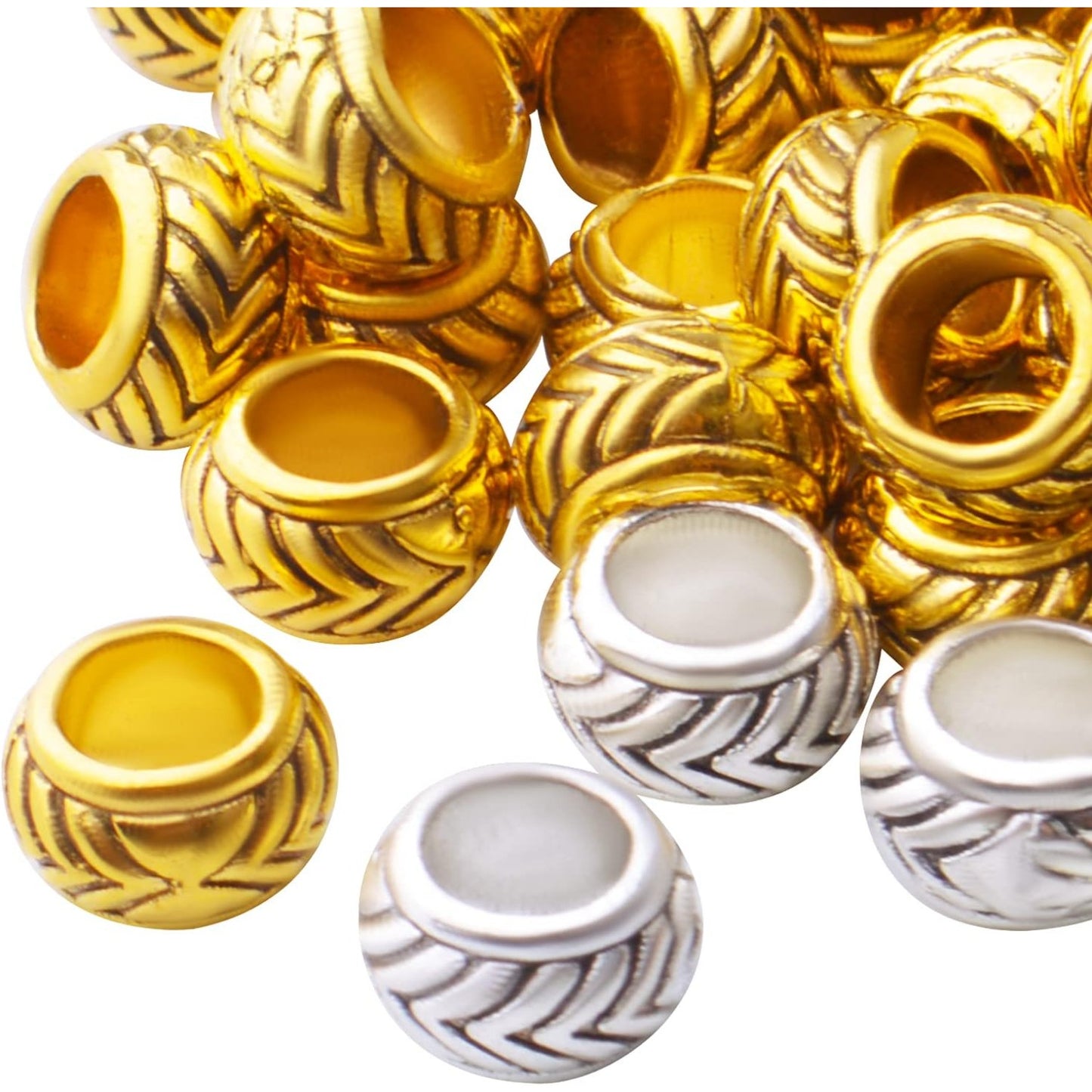 100pcs Large Hole Spacer Beads European Alloy Rondelle Spacers Loose Beads Jewelry Tube Spacers Jewelry Beads for Bracelet Necklace DIY Jewelry Making,Hole: 4.5mm