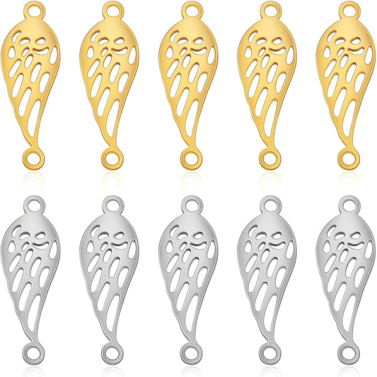 10pcs 2 Colors Hypoallergenic Angel Wings Charms Stainless Steel Feather Fairy Wing Pendants with 2 Holes Craft Supplies for DIY Bracelet Necklace Earrings Jewelry Making