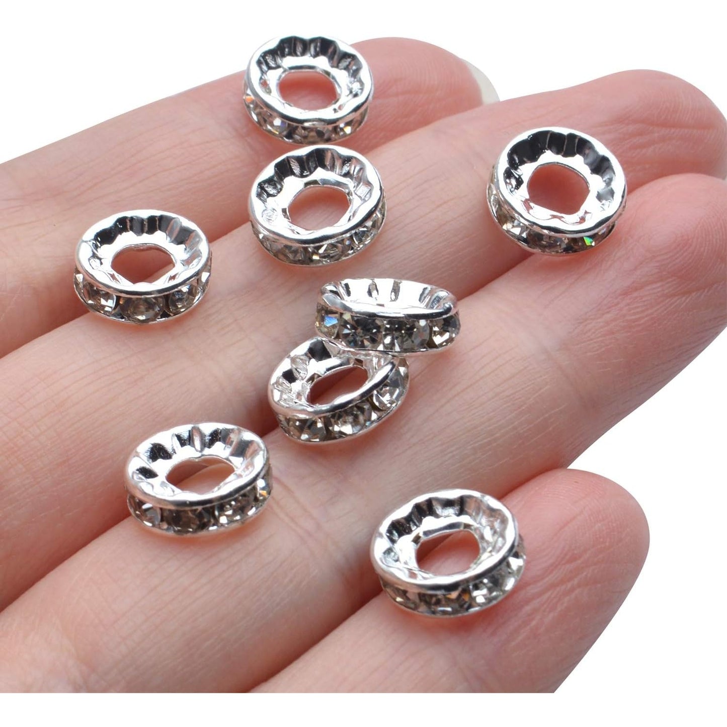 Rhinestone Spacer Beads, 100Pcs Crystal Large Hole European Metal Beads Supplies for DIY Jewelry Making