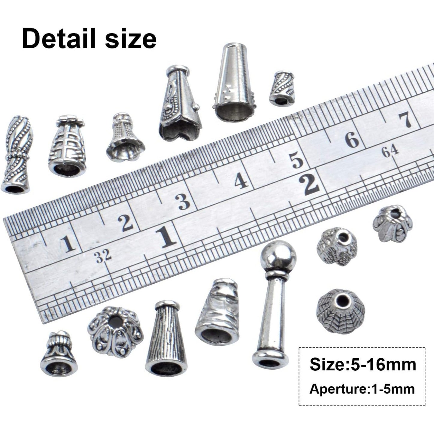 100 Gram (About 130-190pcs) Antique Silver Cone Bead Caps Flower End Caps Tassel End Cap for Jewelry Making Crafts DIY