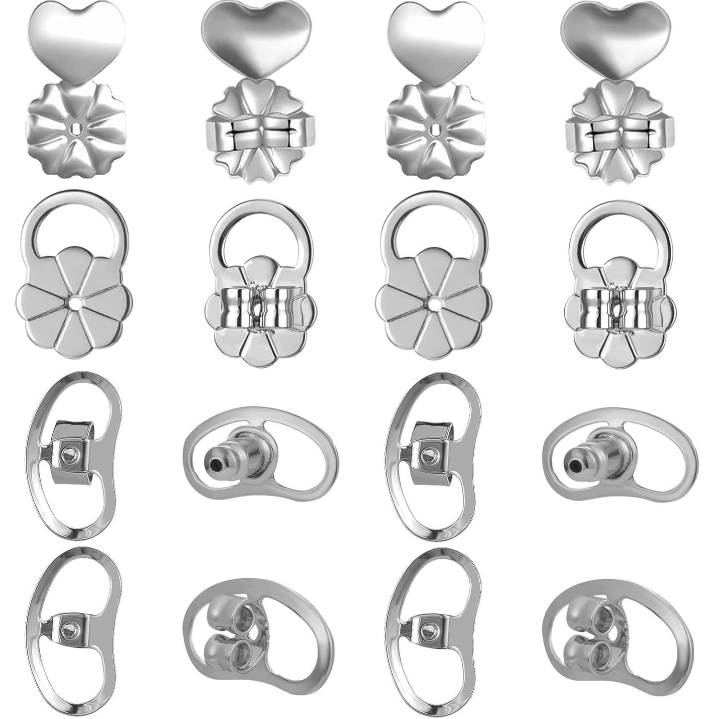 16pcs Earring Backs for Droopy Ears, Adjustable Heavy Earrings Lifters Backs Brass Secure Ear Support Backings Stoppers Repacements for Studs Droopy Earlobe Hoops, 4 Styles