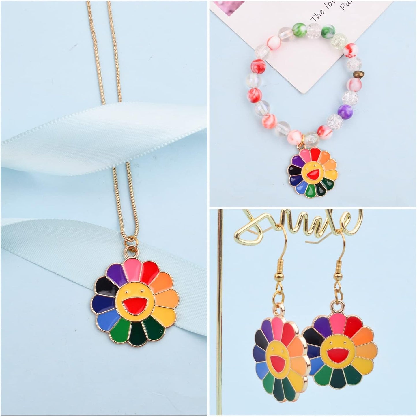 20pcs Alloy Smiley Sunflower Charms Colorful Enamel Smiling Happy Face Pendants Charms Handmade Accessories for DIY Jewelry Making Craft Supplies, 29 mm x 25 mm x 1.3 mm
