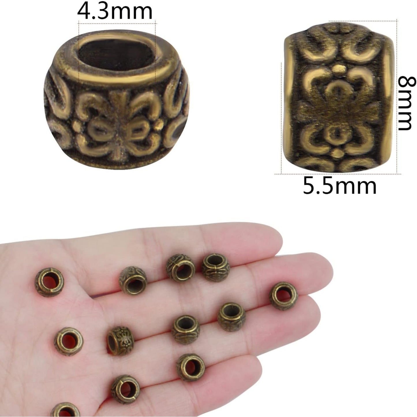 100pcs Antique Bronze Rondelle Spacer Beads - European Large Hole Vintage Tube Loose Spacer Beads for DIY Bracelet Jewelry Making, 8 x 5.5 mm, Hole: 4.3 mm