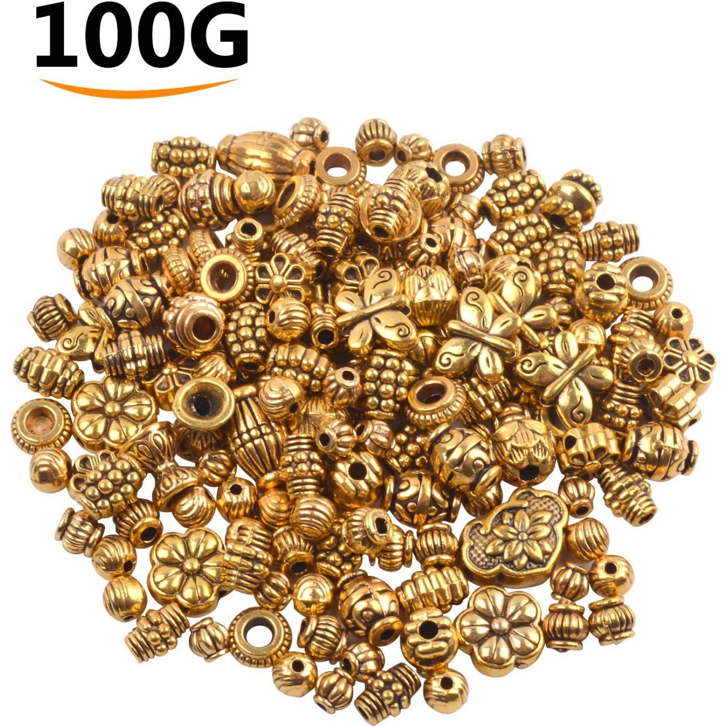 100 Gram(About 150-200pcs) Antique Gold Spacer Beads Charm Bead Spacers Jewelry Findings Accessories for Bracelet Necklace Jewelry Making