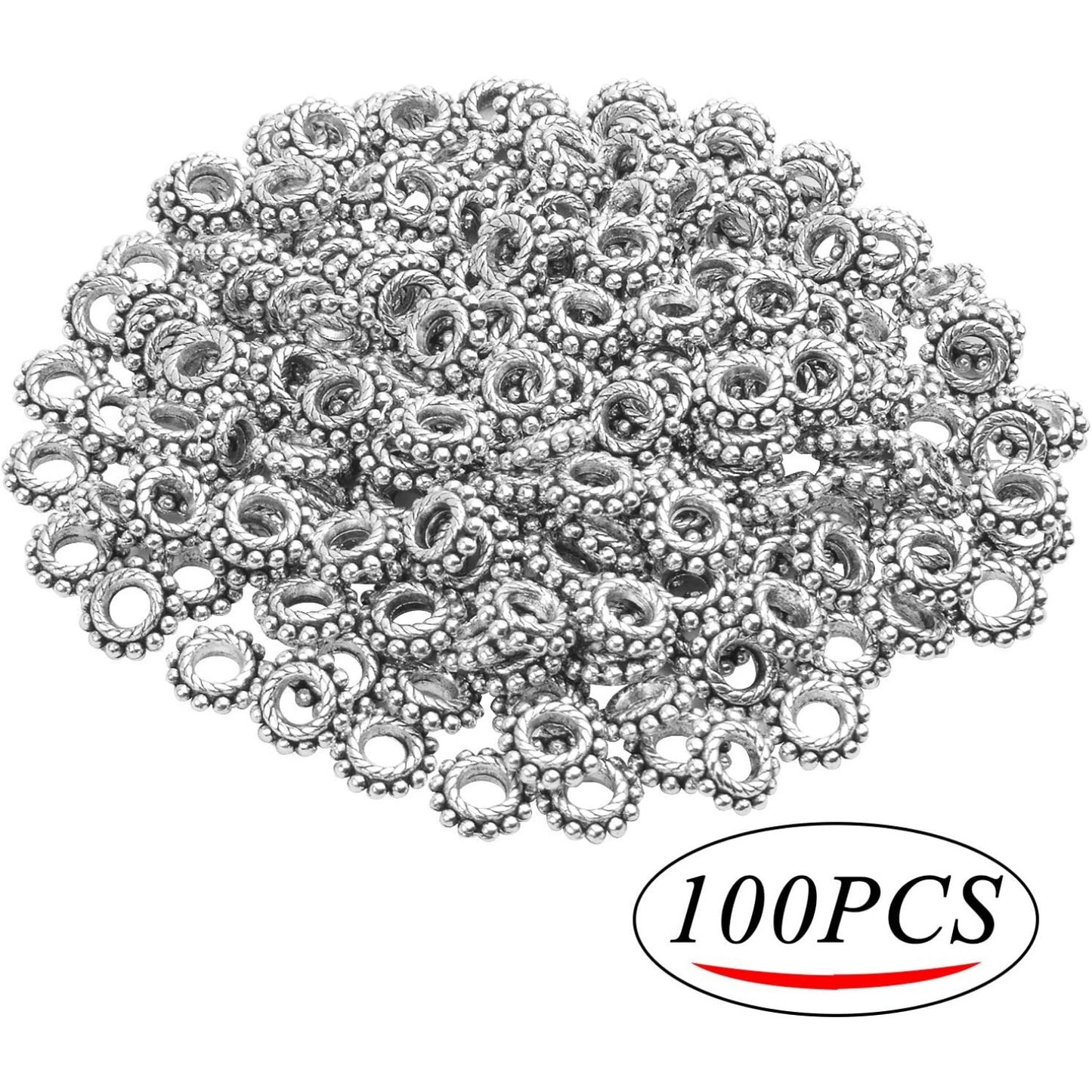 100pcs 8mm Antique Silver Spacer Beads Tibetan Alloy Bead Spacers for DIY Necklace Bracelets Crafting,Gear-Shaped