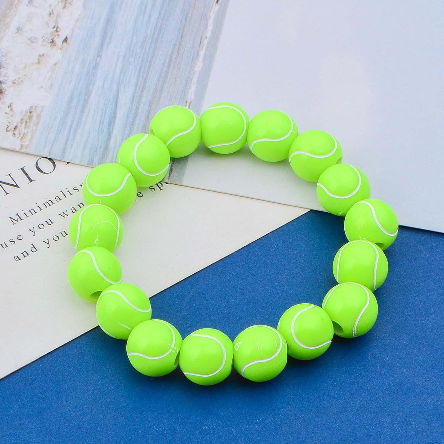 120pcs Tennis Spacer Beads Acrylic Tennis Sport Pony Beads with A Roll Crystal Wire Jewelry Findings Accessories for DIY Necklace Bracelet Keychain Crafts Decoration