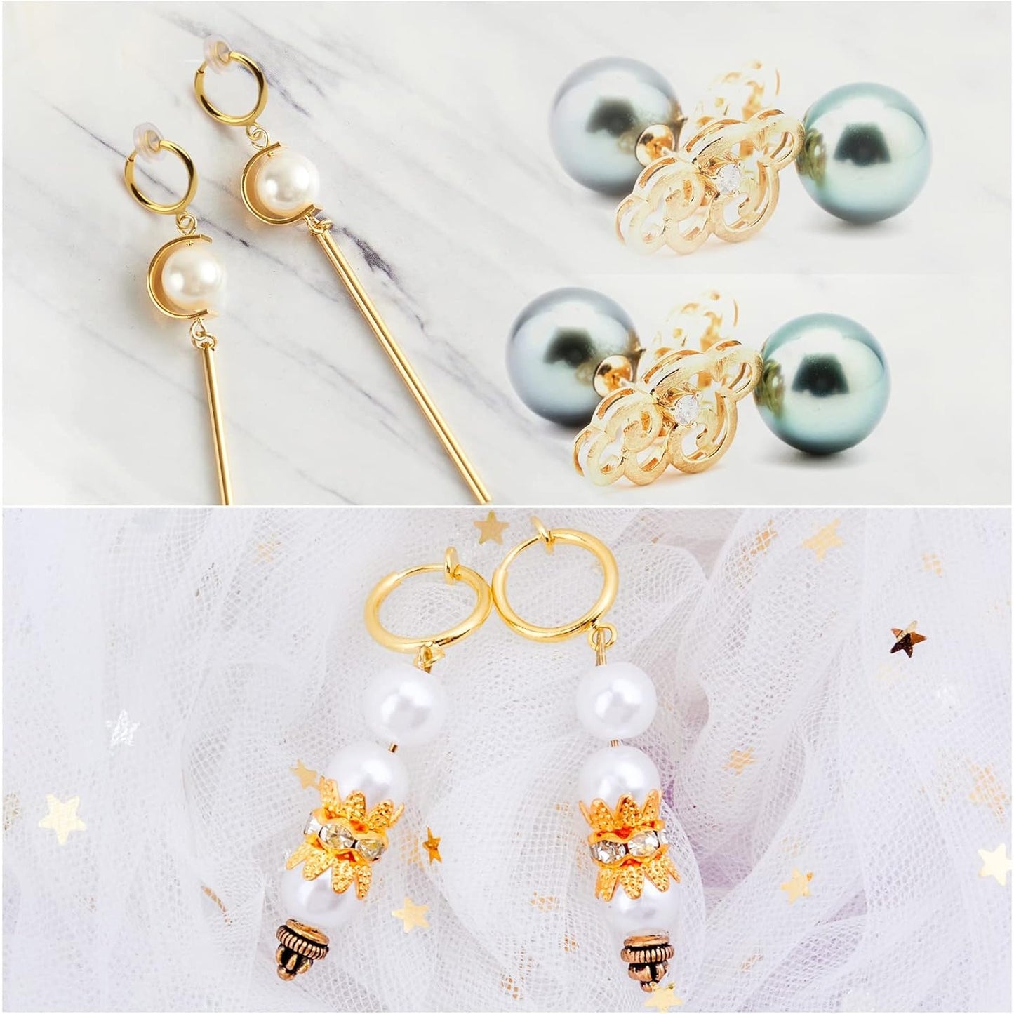 16pcs Brass Clip-on Hoop Earring Converters Round Dangle Ear Clips Classic Earring Findings with Open Loop for Non-Pierced Ears Jewelry Making, Bright Silver