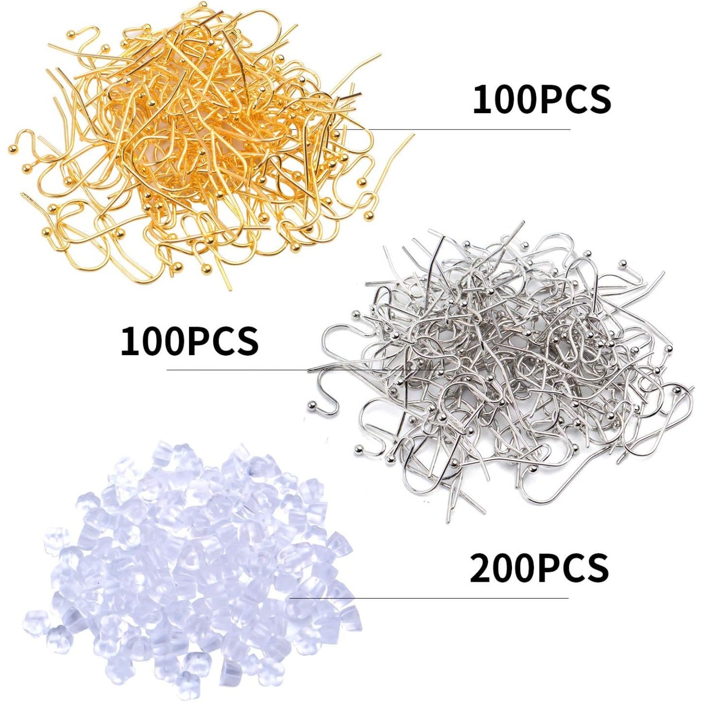 Earring Findings Bulk,200 Pieces French Earring Hooks Ball End Earwires with 200 Pieces Rubber Earring Stoppers for Dangling Earring Making,Golden and Silver