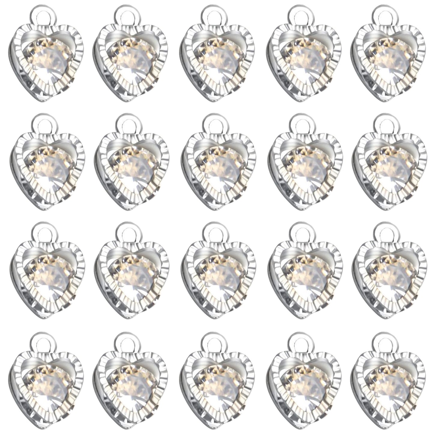 20pcs Cubic Zirconia Alloy Jewelry Charms Heart Shaped Charm Crystal Dangle Pendants for DIY Earring Necklace Jewelry Making Supplies, 12×9×5.5mm