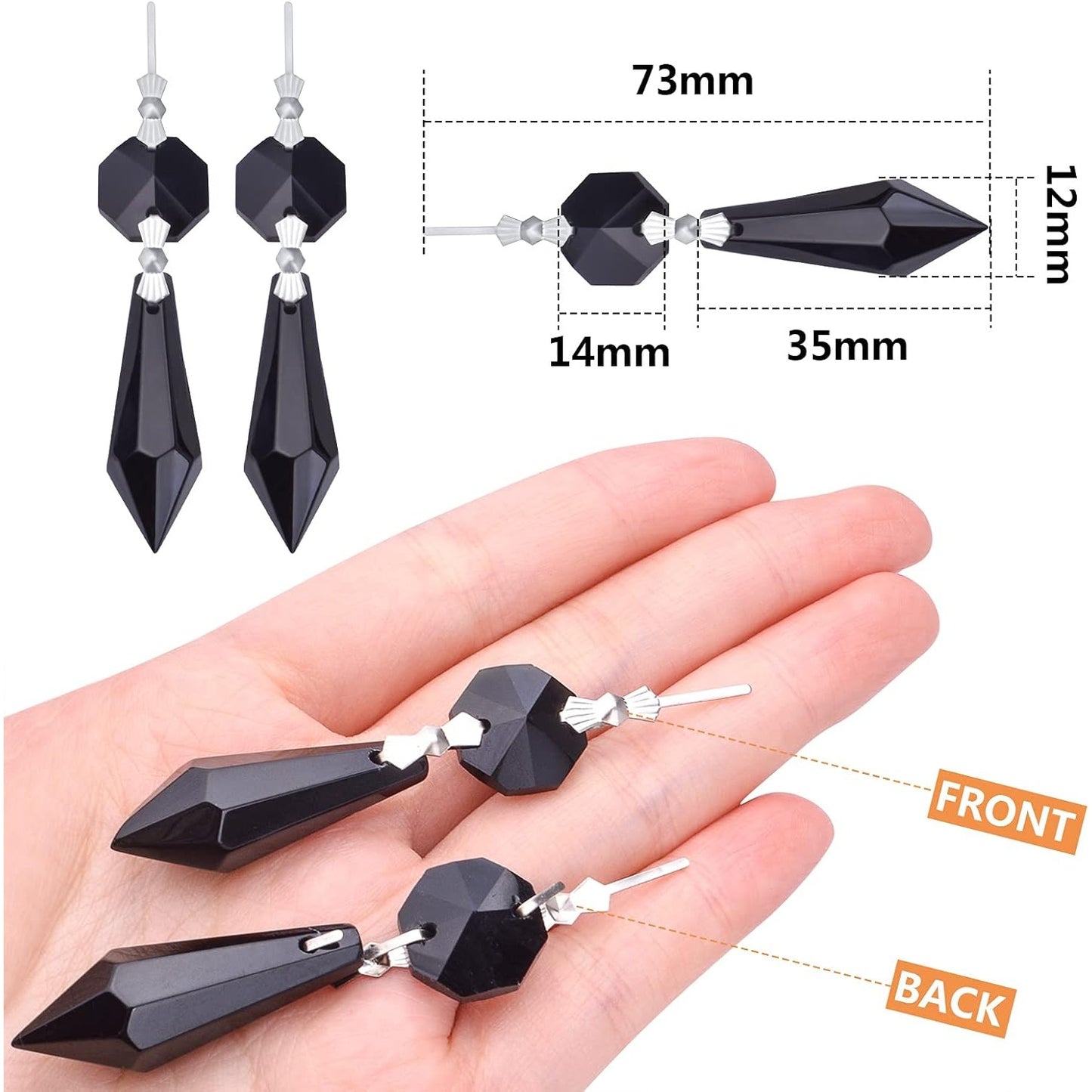 20pcs Crystals Prisms Glass Tip Beads Black Chandelier Icicle Drops Hanging Crystal Replacements Pendants for DIY Craft Jewelry Ornament Wedding Christmas Lamp Decoration, 35 mm