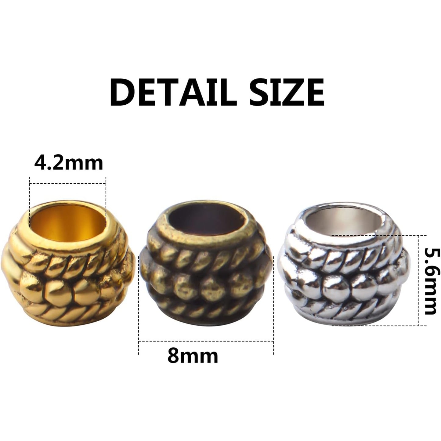 150pcs Spacer Beads Large Hole Tibetan Alloy Rondelle Bead Spacers Column Tube Beads Loose Beads Charm Beads for DIY Jewelry Bracelet Necklace Making Accessory