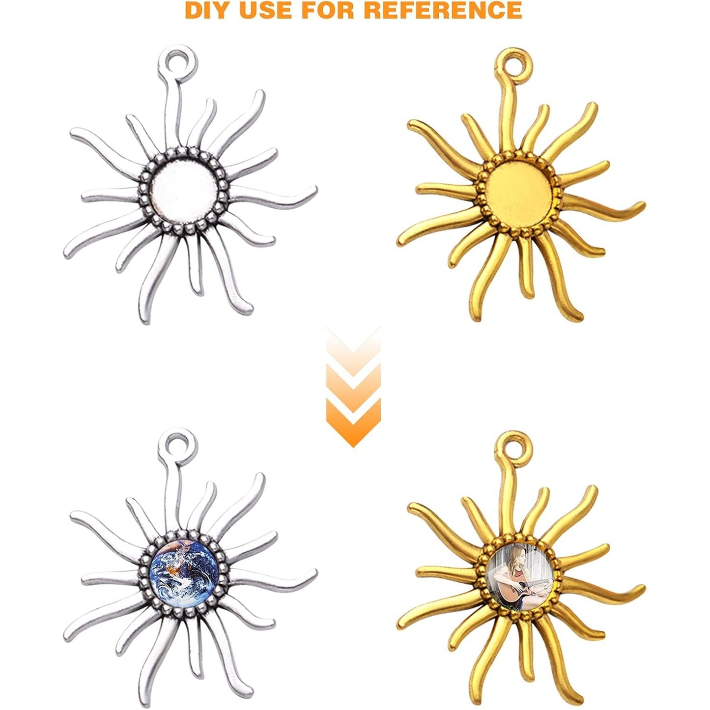 20pcs Sun Blank Round Pendant Trays Tibetan Alloy Base Cabochon Settings Bezel Frame Cameo Tray Charms for Crafts Jewelry Making Projects, 2 Colors, 12 mm Inner Diameter