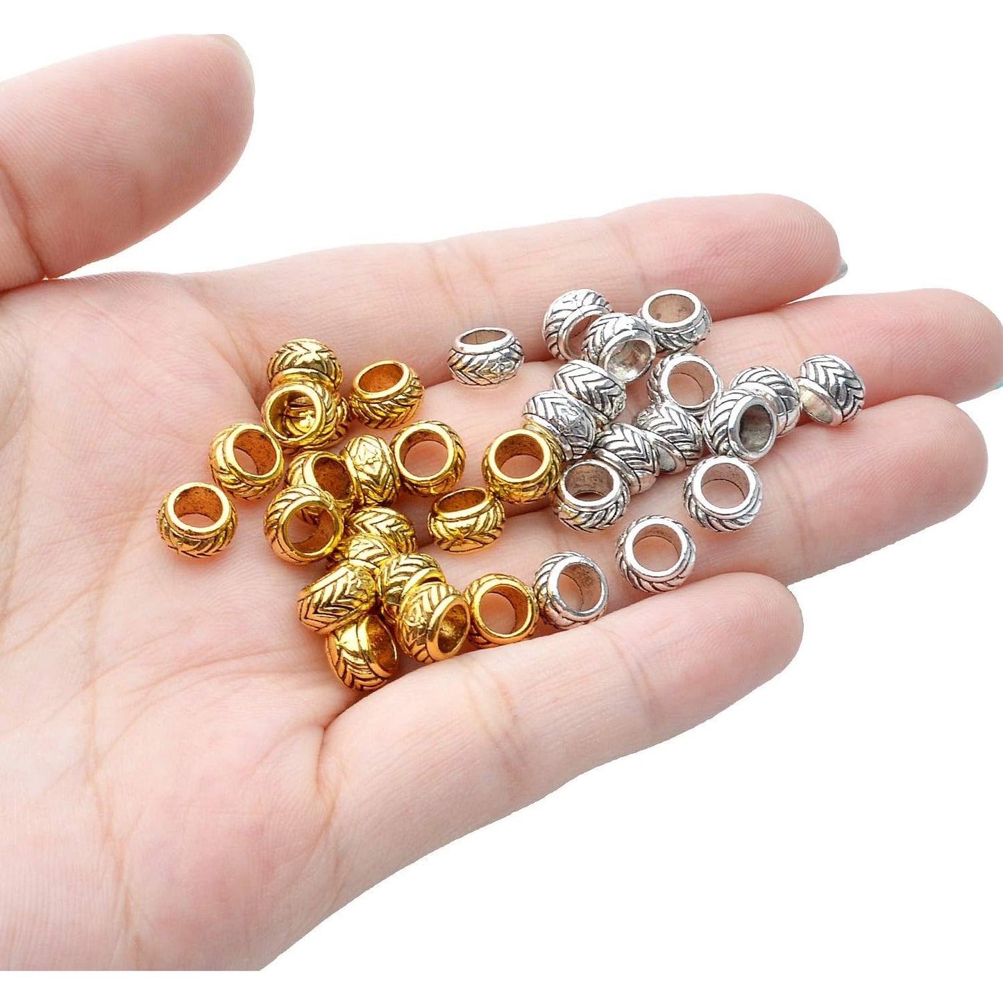 100pcs Tibetan Alloy Large Hole Rondelle Spacer Beads European Tube Spacers Column Loose Beads Jewelry Beads Spacers for Bracelet DIY Jewelry Making(7.5×4.5mm, Hole:4.5mm)