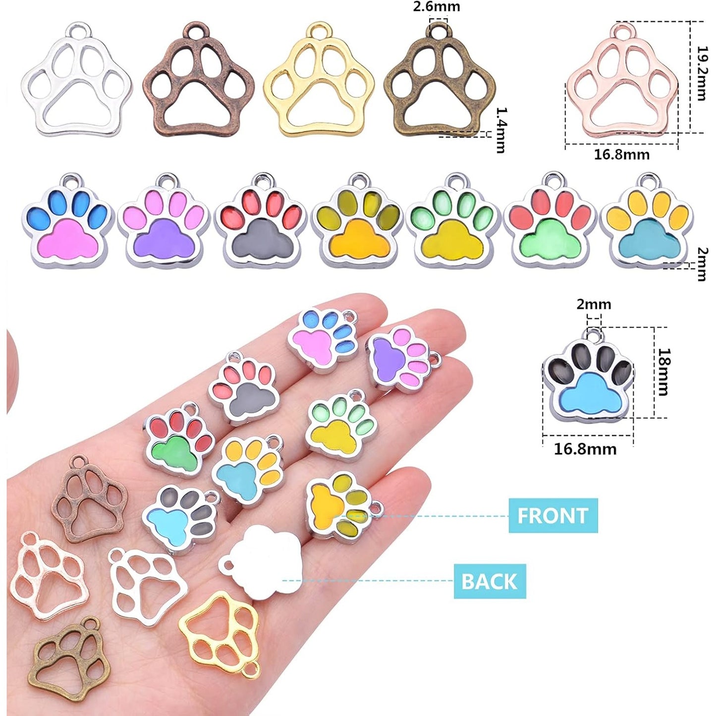 66pcs Animal Cat Dog Paw Charms Enamel Paw Footprint Pendants Cute Hollow Paw Bead Charms Jewelry Making Supplies for DIY Necklace Bracelet Earrings Handmade Decoration