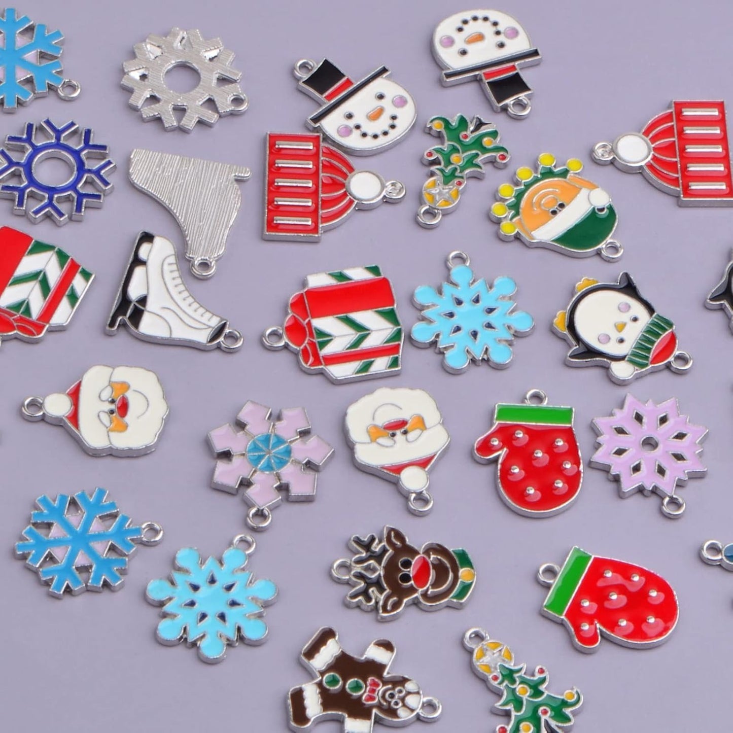 34pcs Assorted Christmas Theme Charms Alloy Enamel Mixed Santa Claus Christmas Tree Gloves Skating Shoes Pendant Charms for DIY Crafts Necklace Earrings Jewelry Making